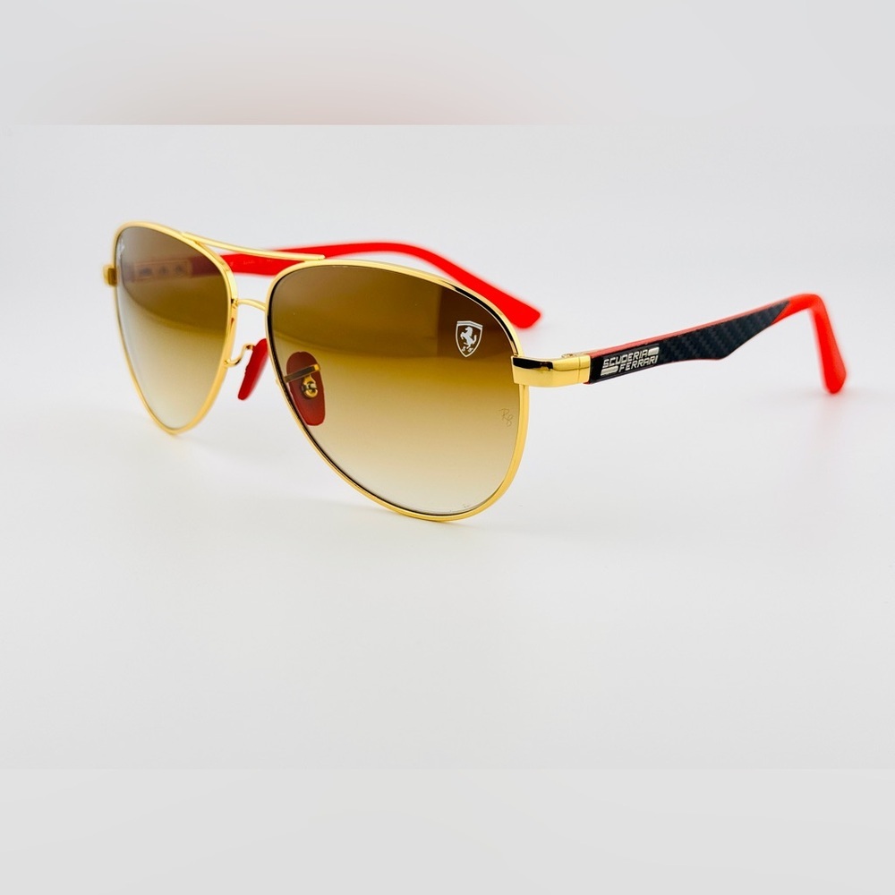 Ray-Ban Scuderia Ferrari Sunglasses RB8313M Gold Frame Brown Gradient Lenses - Picture 6 of 15
